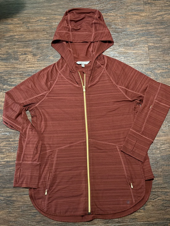 Athleta Jackets & Blazers - Athleta Rust Red Zip Hoodie Jacket with Gold Zipper